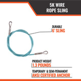 5K Wire Rope Sling - 6ft