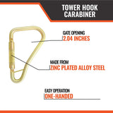 Malta Dynamics Tower Hook Carabiner – Heavy Duty Steel, 5,000 lb Rated