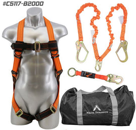 Fall Protection Kit - Pass Thru Safety Harness W/ 6′ Double Leg Stretch Lanyard