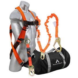 Fall Protection Kit - Pass Thru Safety Harness W/ 6′ Double Leg Stretch Lanyard