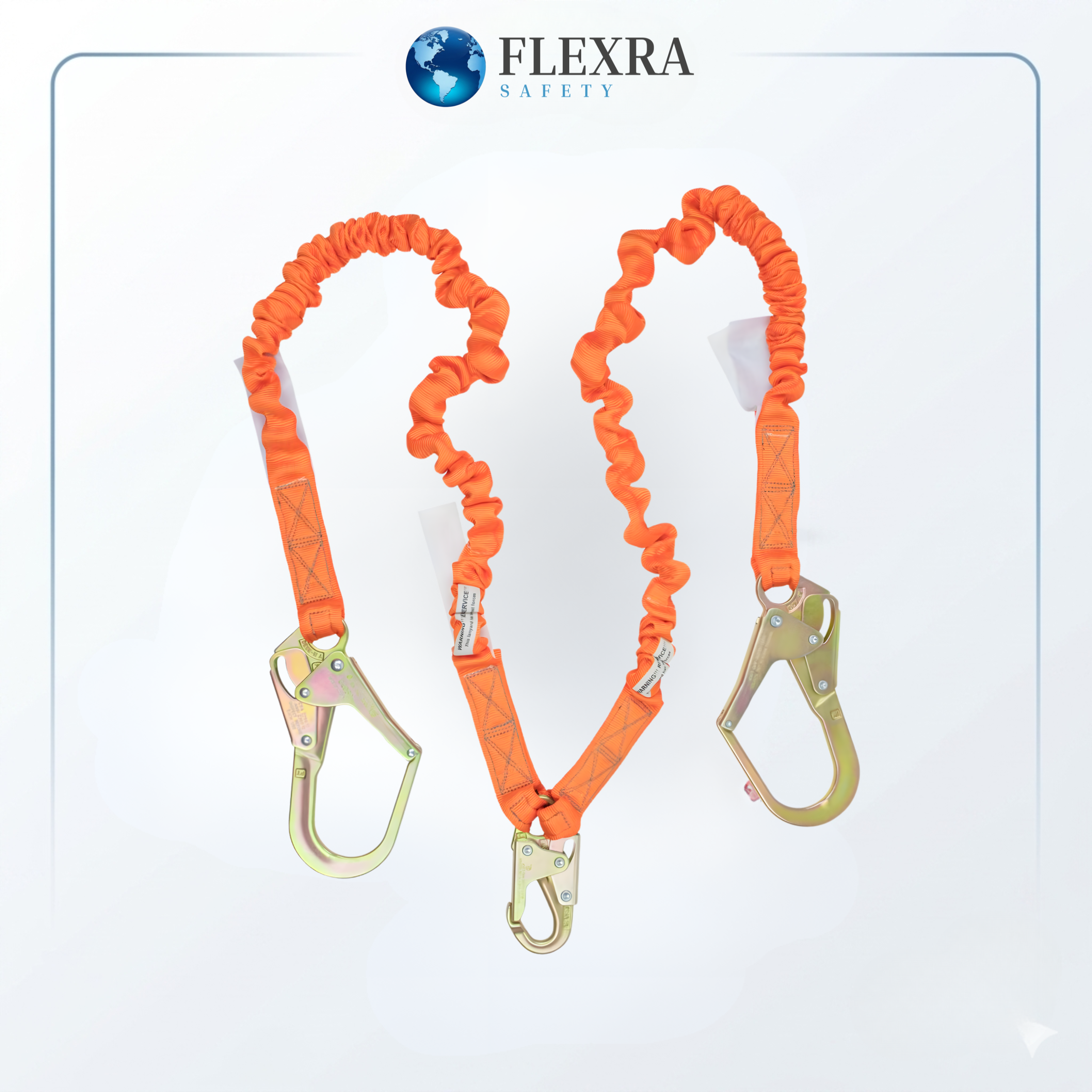 4.5' - 6’ Double Leg Stretch Internal Shock Absorbing Lanyard with 2 Rebar Hooks and 1 Steel Snap Hook