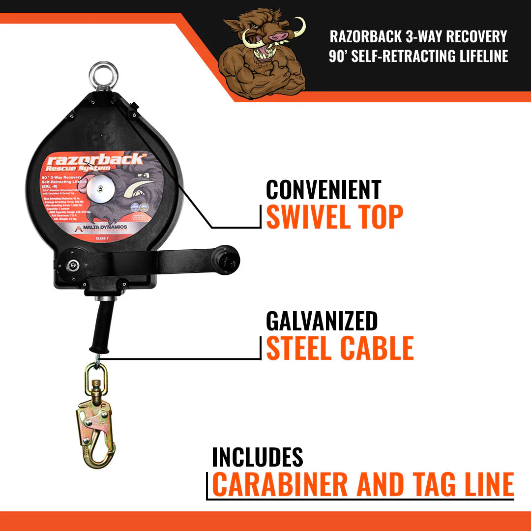 100’ Razorback 3-Way Recovery SRL With Snap Hook, Class SRL-R