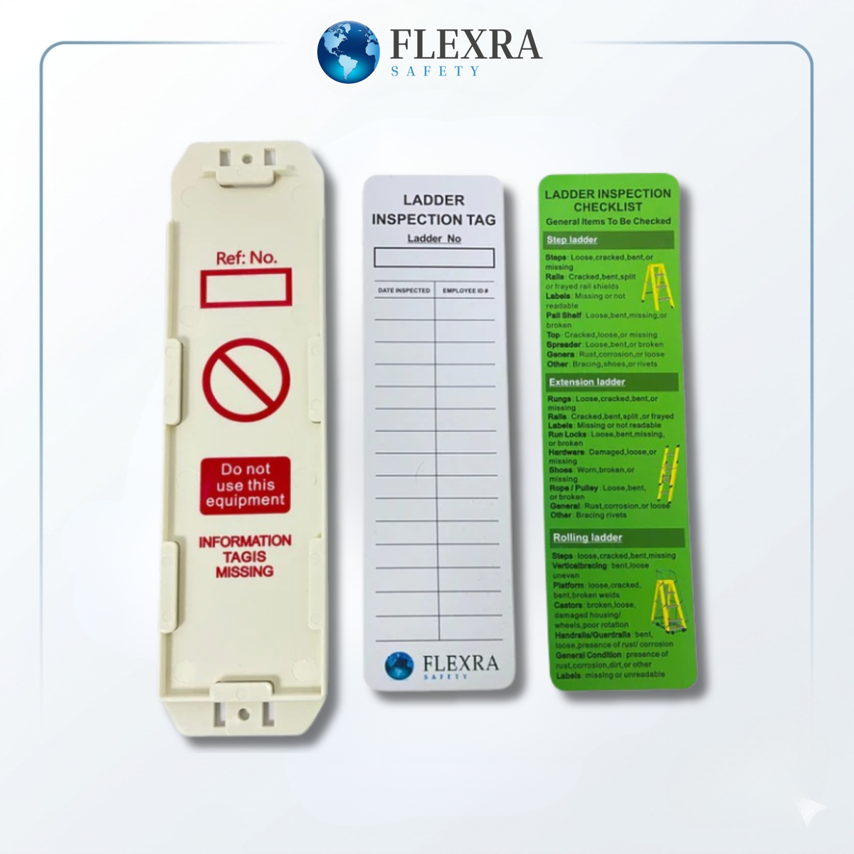 Ladder Inspection Tag Kit (10 Holders, 10 Inserts & 1 Pen) – Safety Compliance System