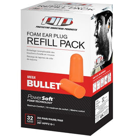Mega Bullet™ - Disposable Foam Ear Plugs Dispenser Refill Pack (1 Box = 250 Pairs)