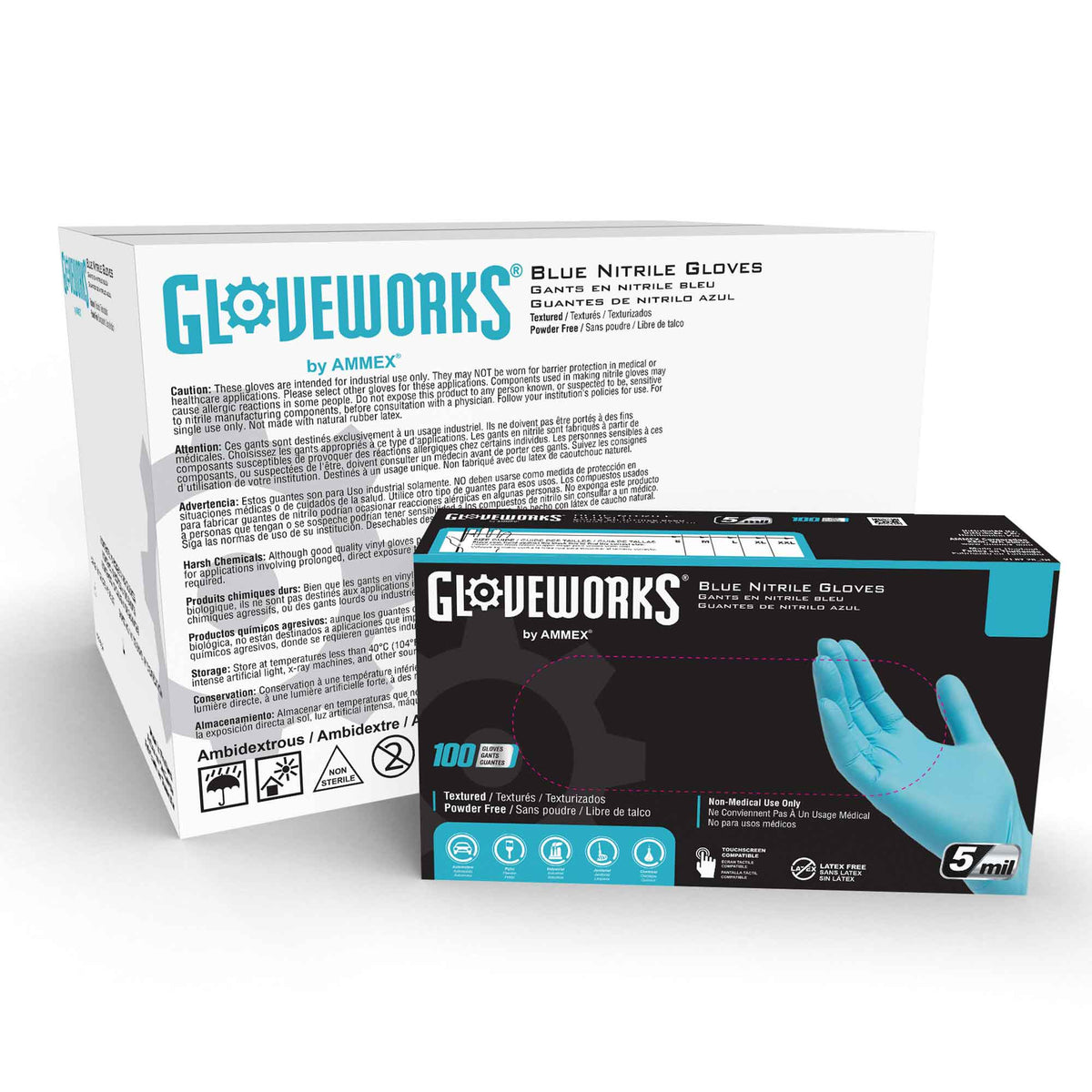 Gloveworks Blue Nitrile Industrial Latex Free Disposable Gloves (Case of 1000)