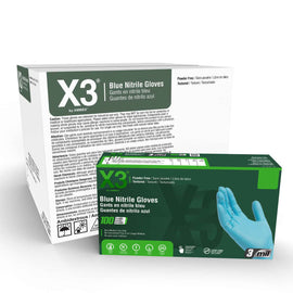 AMMEX X3 Blue Nitrile Industrial Latex Free Disposable Gloves (Case of 1000)