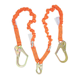4.5′ – 6’ Double Leg Stretch Internal Shock Absorbing Lanyard With 2 Rebar Hooks And 1 Steel Snap Hook