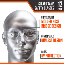 Clear Frame Safety Glasses (Pack of 12)