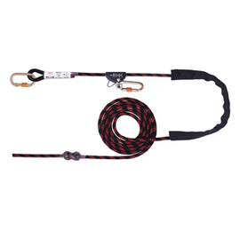 5m Adjustable Work Positioning Lanyard - Fixed Rope Grab + 2 Karabiners