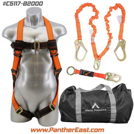 Fall Protection Kit - Pass Thru Safety Harness W/ 6′ Double Leg Stretch Lanyard
